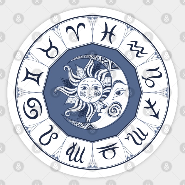 Zodiac Sun Moon Astrology Horoscope Sticker by Mako Design 